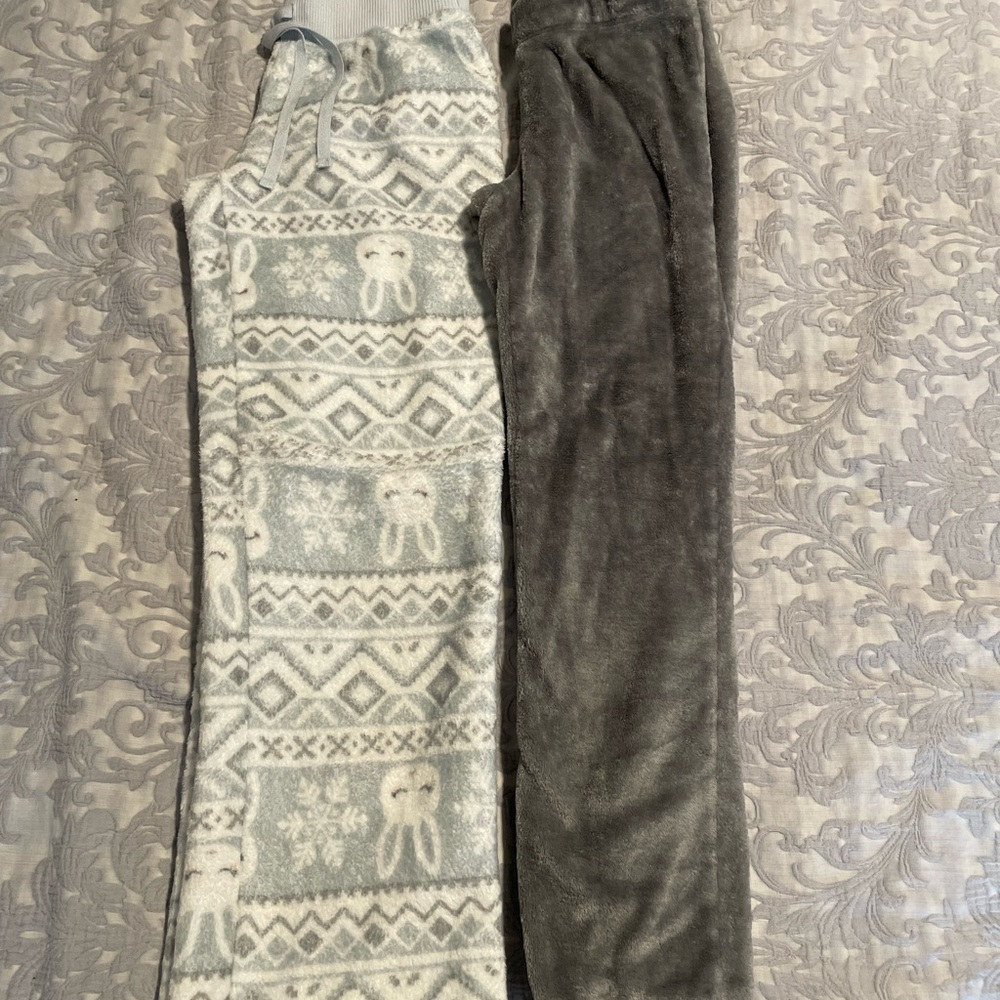 Cozy Fleece Pajama Pants Set in Gray and Light Blue